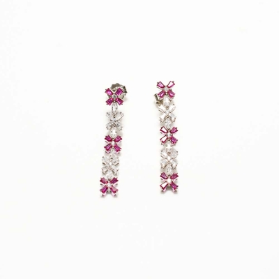 925 Sterling Silver Long Pink Drop Earrings