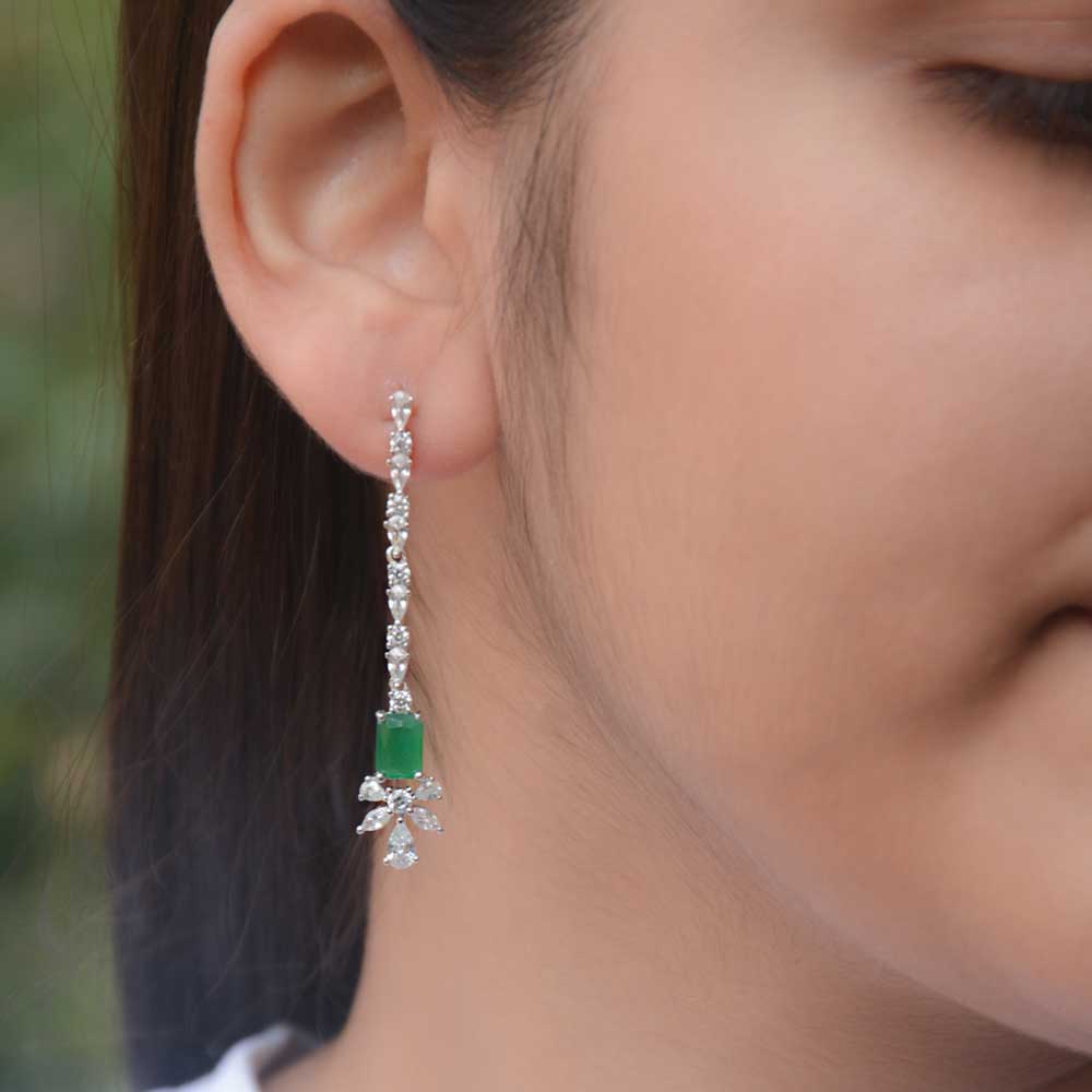 925 Sterling Silver Green Stone Earrings