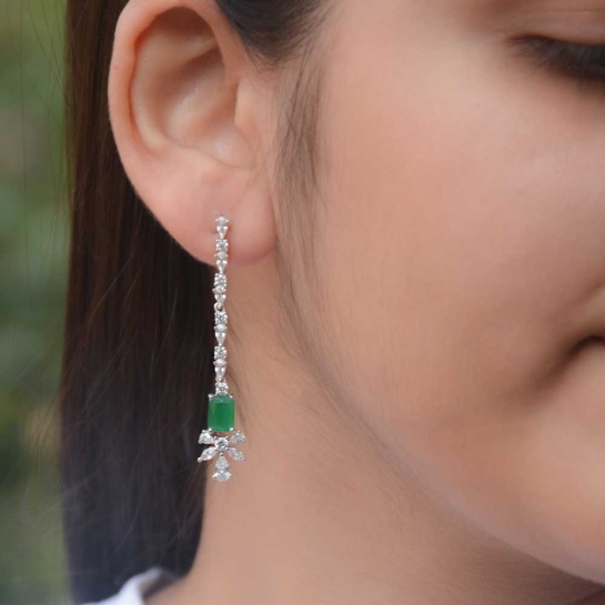 925 Sterling Silver Green Stone Earrings