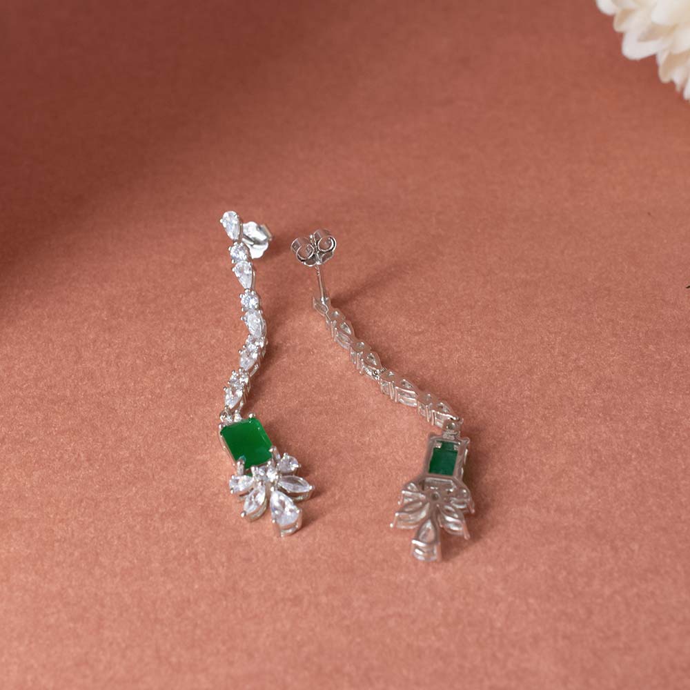 925 Sterling Silver Green Stone Earrings