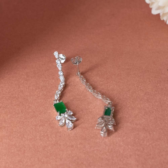 925 Sterling Silver Green Stone Earrings