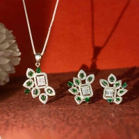 Samridhi 925 Silver Drops and Pendant Set Samridhi 925 Silver Drops and Pendant Set