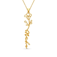 Neha Name Gold Pendant | September Birth Flower