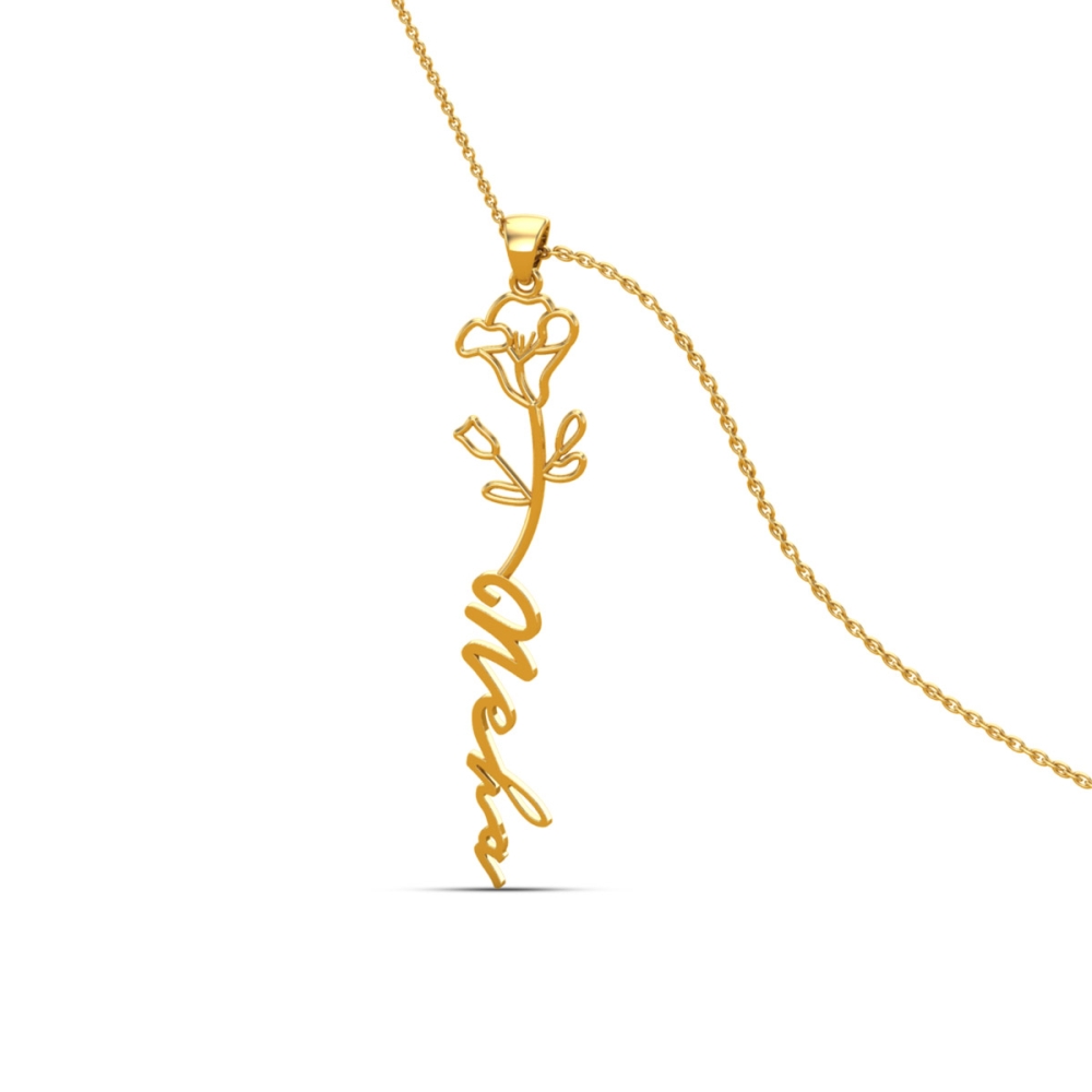 Neha Name Gold Pendant | September Birth Flower