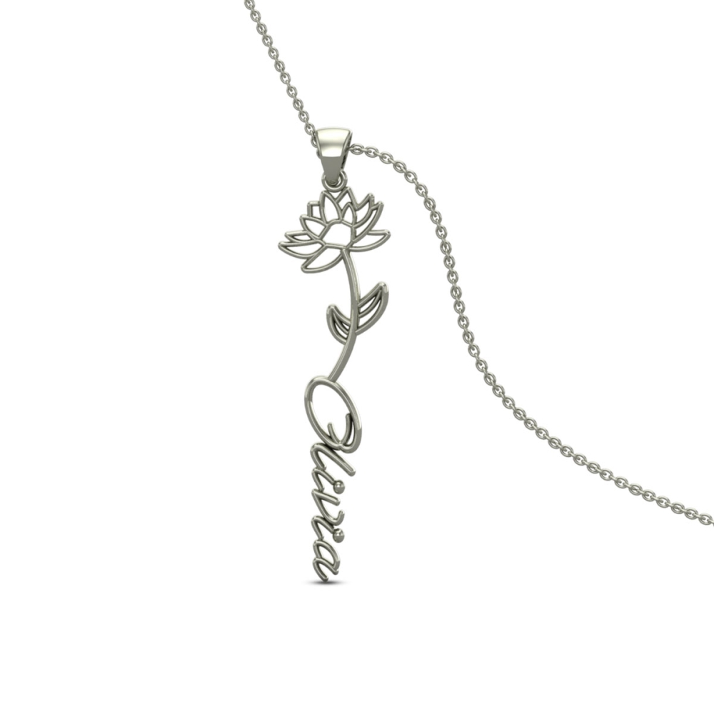 Olivia Name Gold Pendant | July Birth Flower