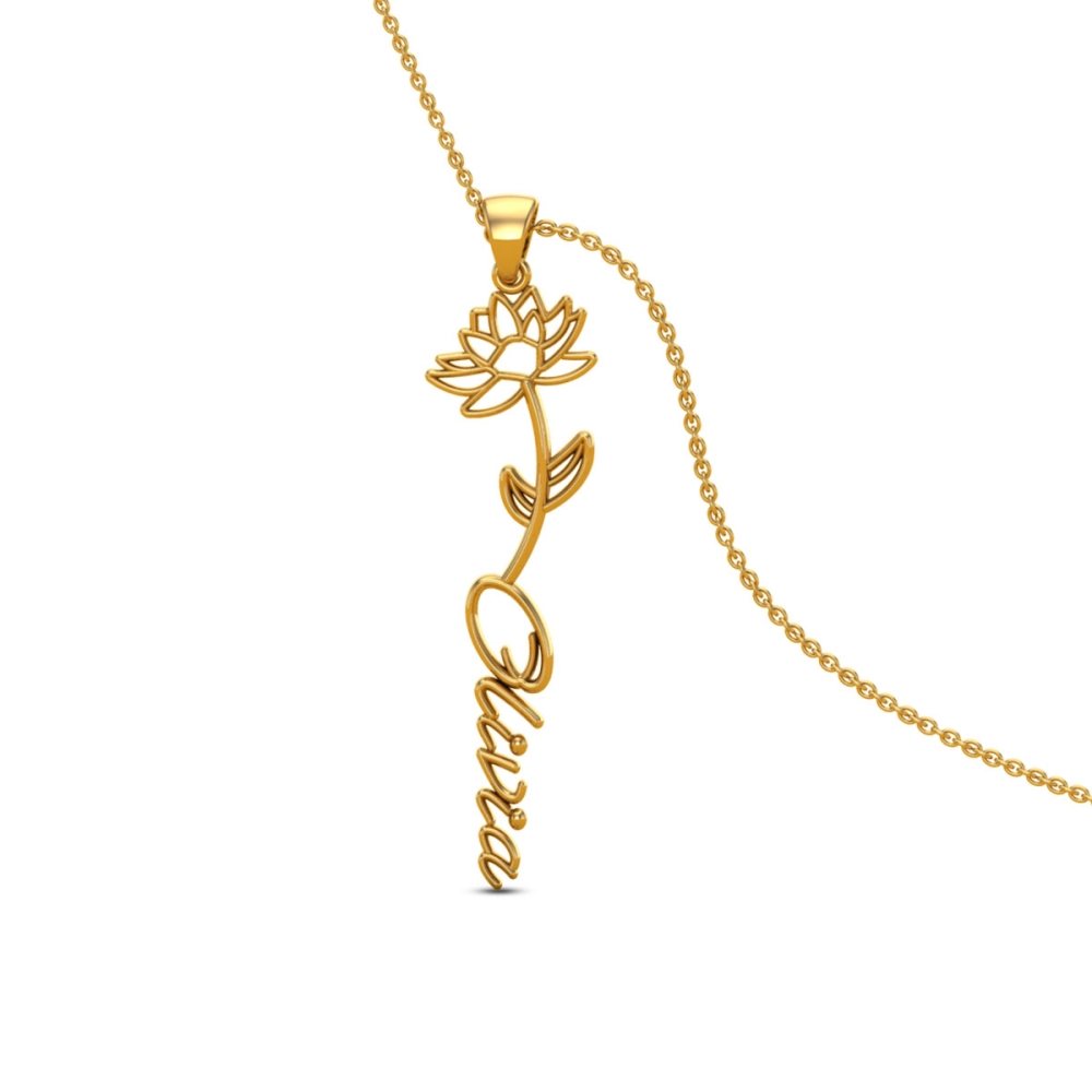 Olivia Name Gold Pendant | July Birth Flower