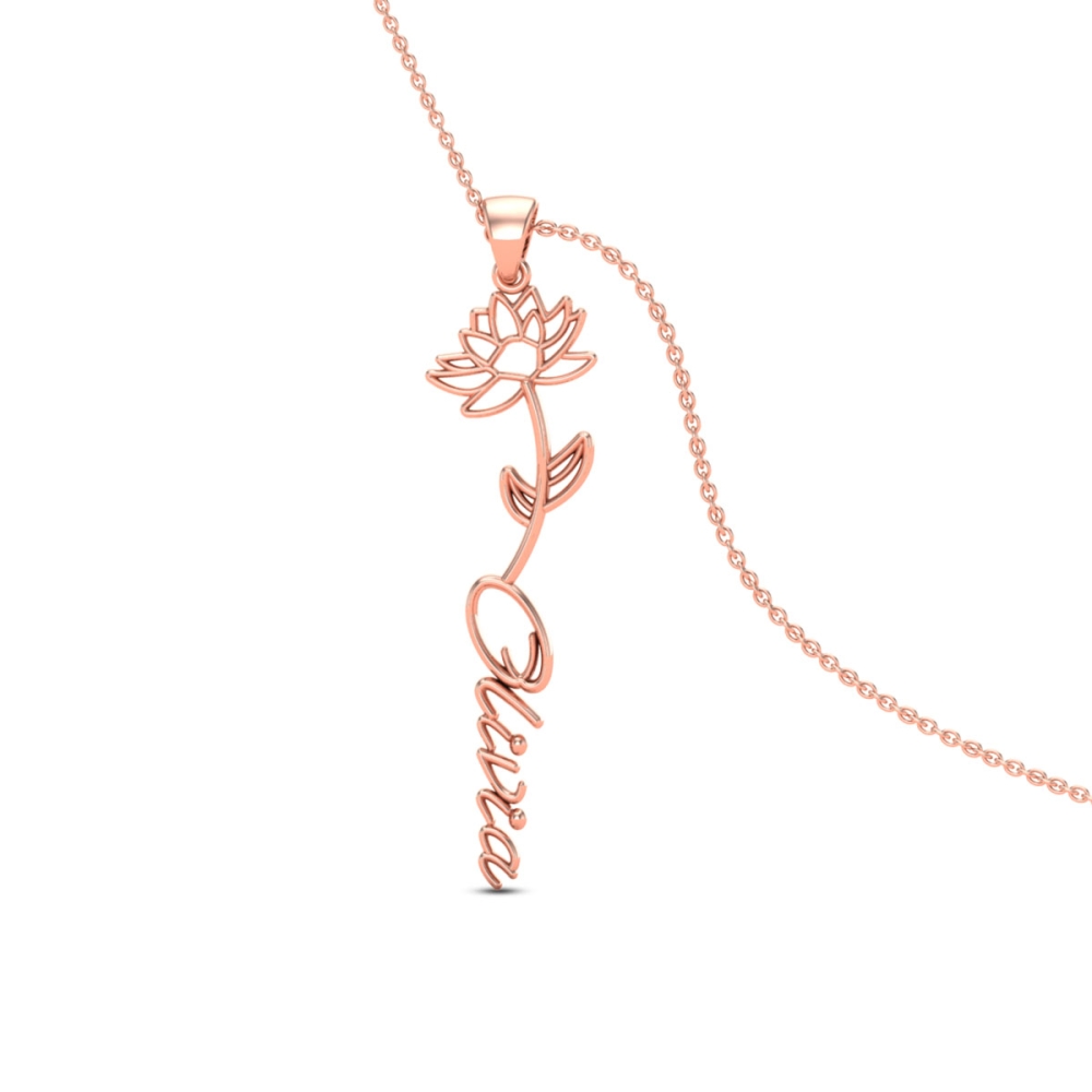 Olivia Name Gold Pendant | July Birth Flower