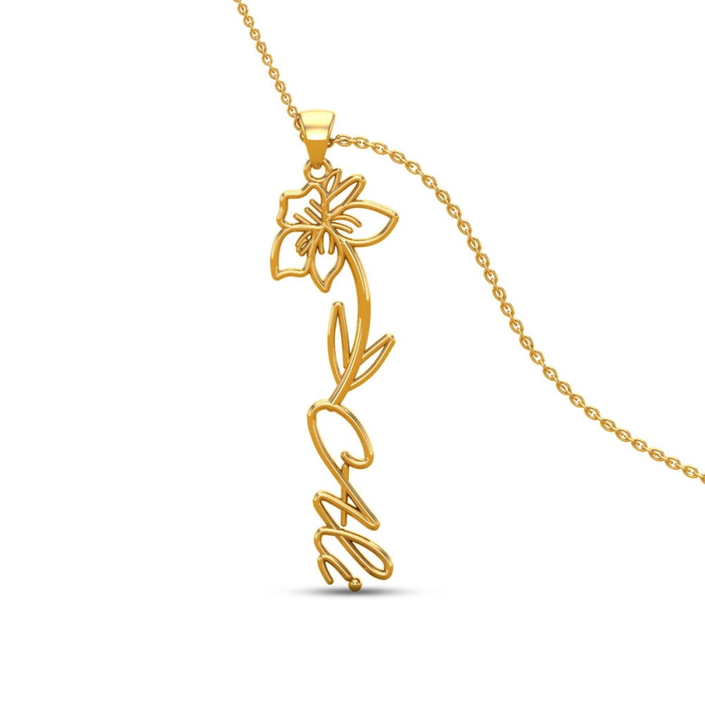 Ali Name Gold Pendant | March Birth Flower
