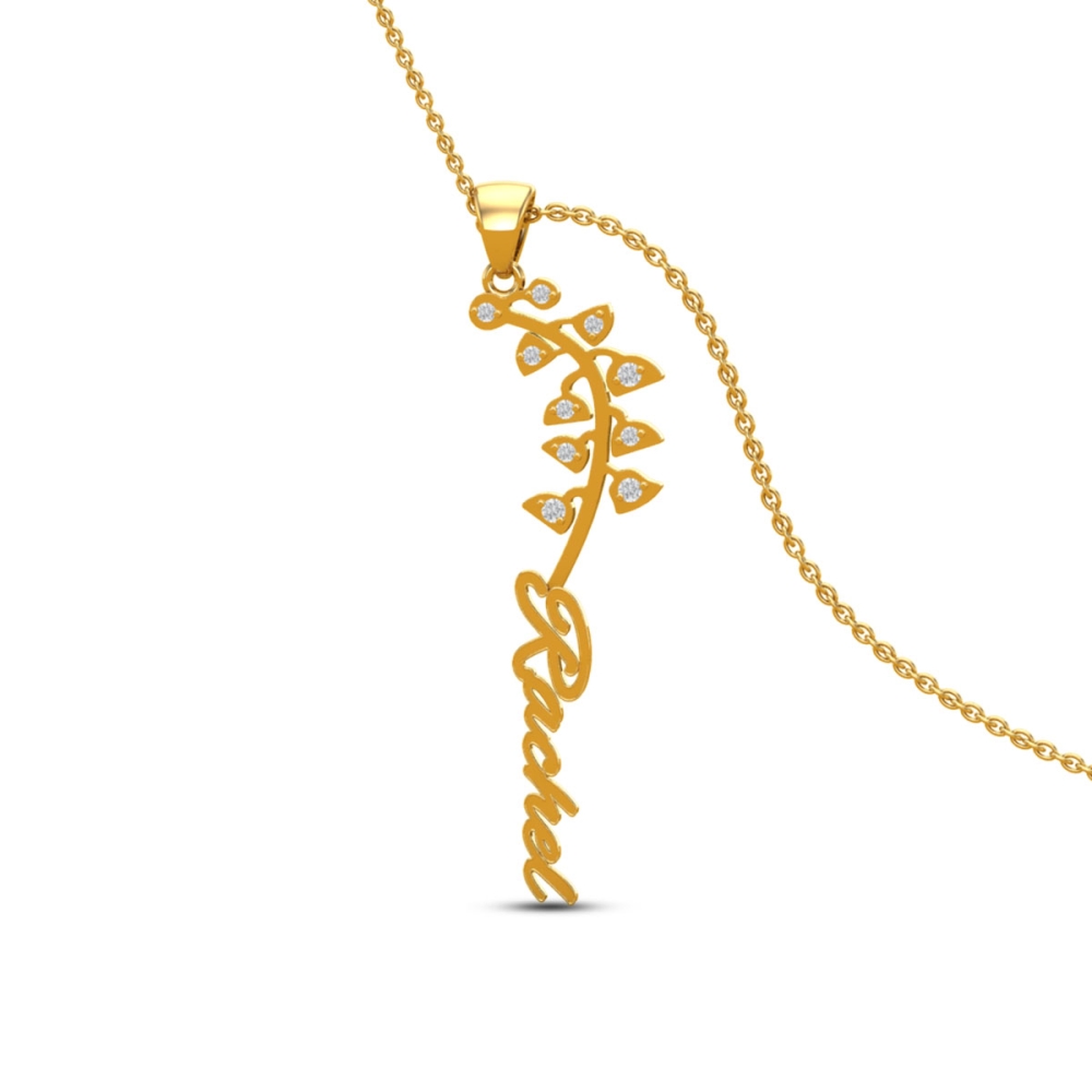 Rachel Name Gold And Diamond Pendant | May Birth Flower