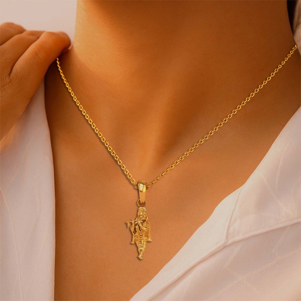 18K-2.2GM Yellow Gold Lord Krishna Locket Pendant For Men and Women