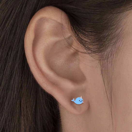Blue Narwhal Gold Earrings