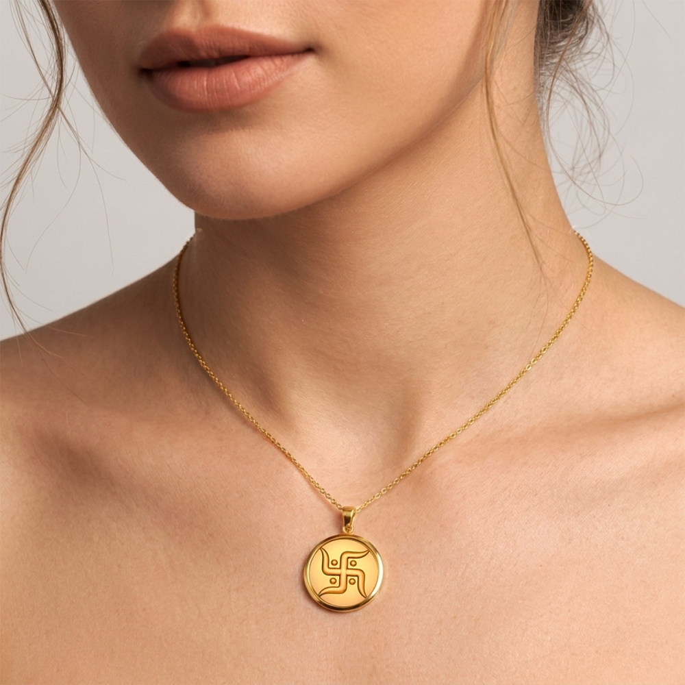Swastik Yellow Gold Coin Pendant 