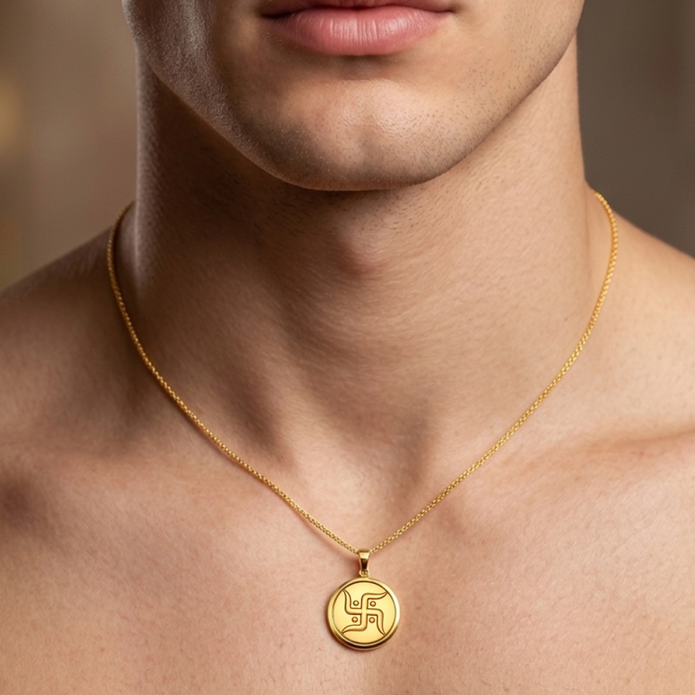 Swastik Yellow Gold Coin Pendant 