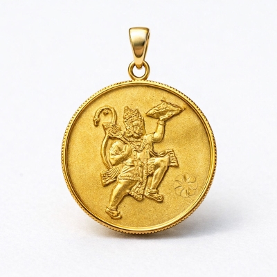 Renu Yellow Gold Hanuman Ji Coin Pendant for Men And Women