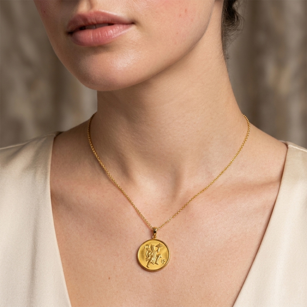 Geetanjali Yellow Gold Hanuman Ji Coin Pendant for Men And Women