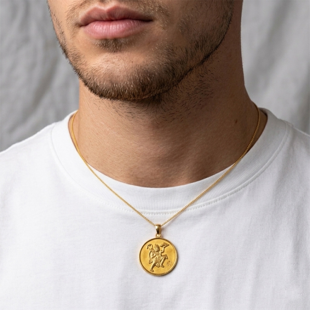 Geetanjali Yellow Gold Hanuman Ji Coin Pendant for Men And Women