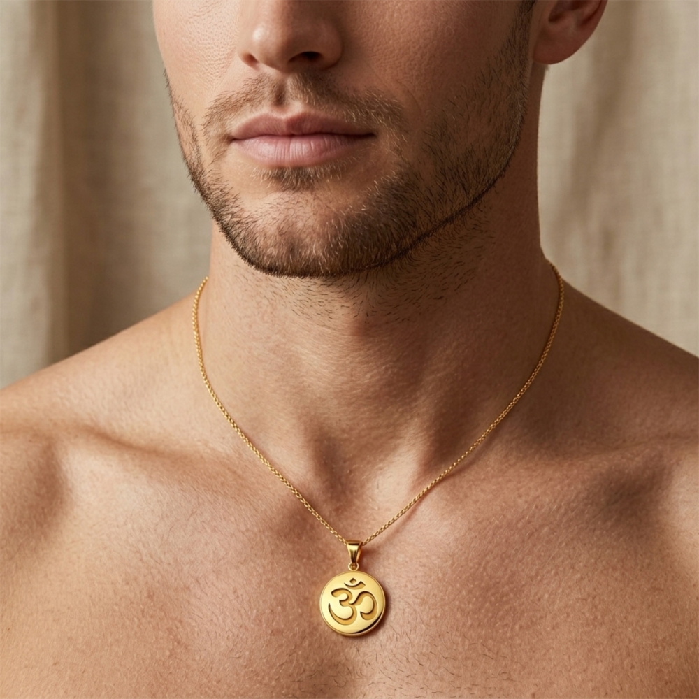 Reena OM yellow gold coin Pendant For Men and Women  