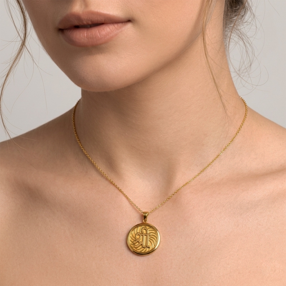 Shree yellow gold coin pendant