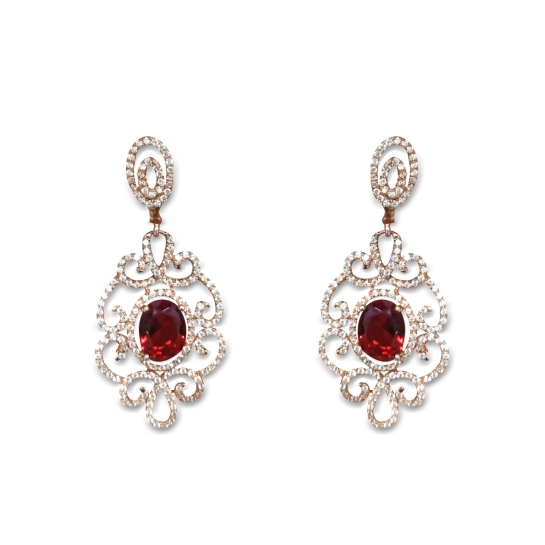 925 Sterling Silver Rose Gold Plated Ruby Earrings