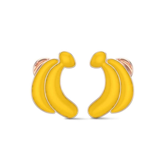Banana 18k Yellow Gold Stud Earrings for Kids and Teen Girls