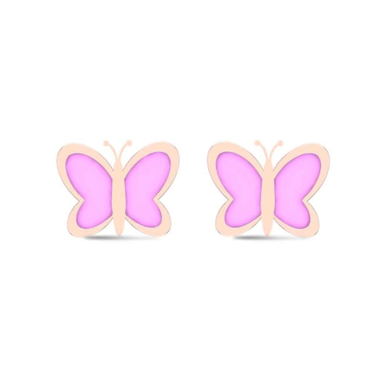 Butterfly 18k Yellow Gold Stud Earrings for Kids and Teen Girls