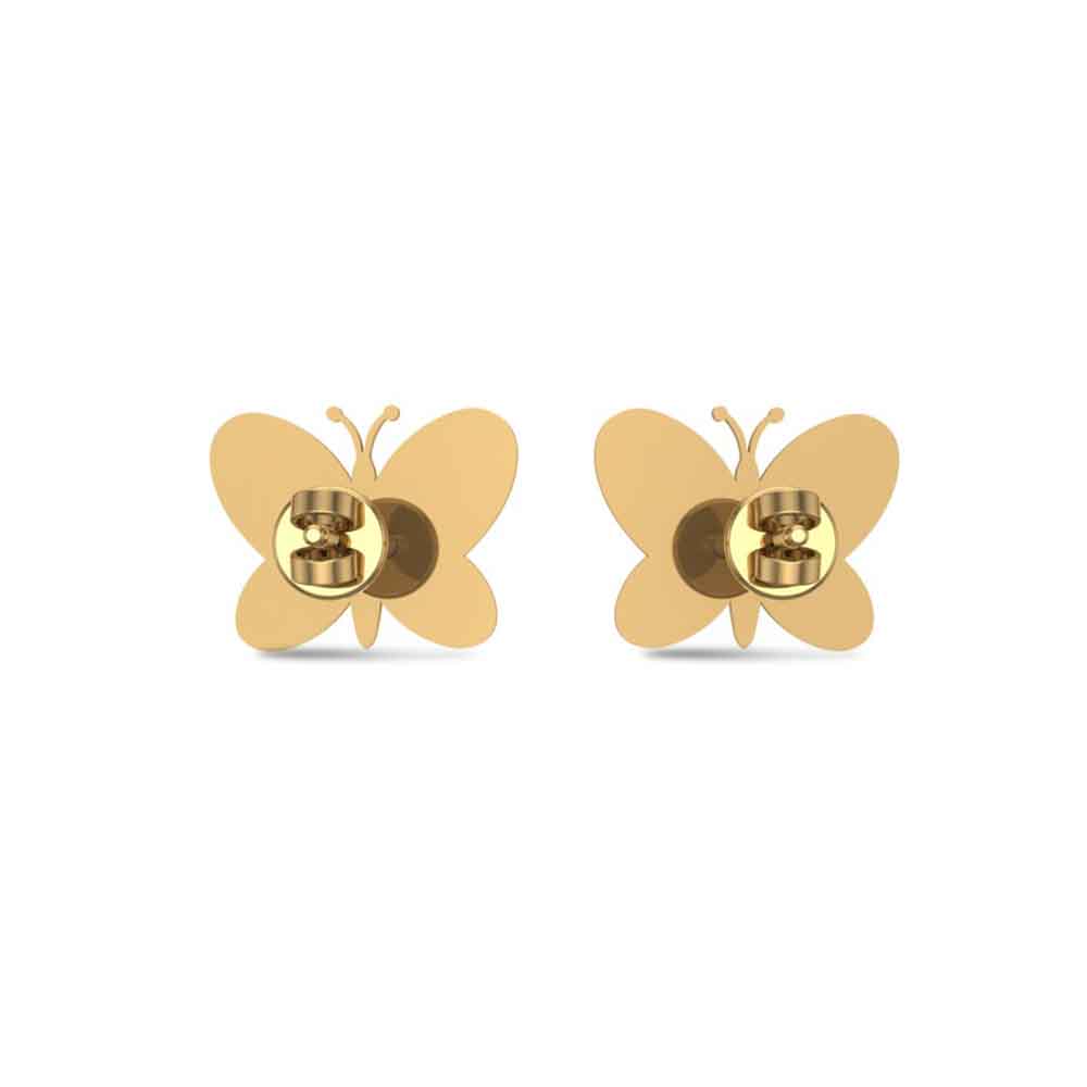 Butterfly 18k Yellow Gold Stud Earrings for Kids and Teen Girls