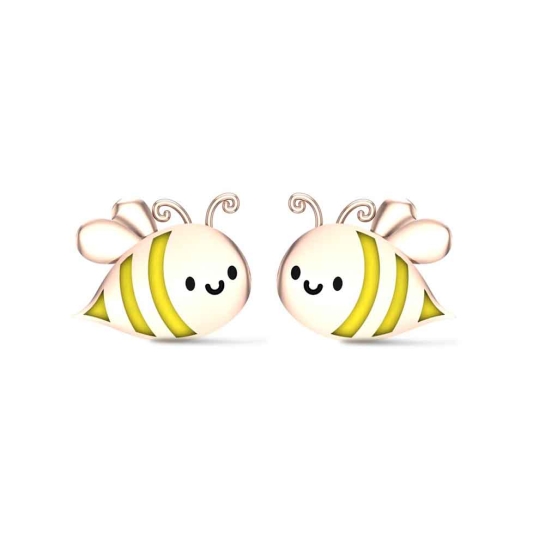 Honey Bee 18k Yellow Gold Stud Earrings for Kids and Teen Girls