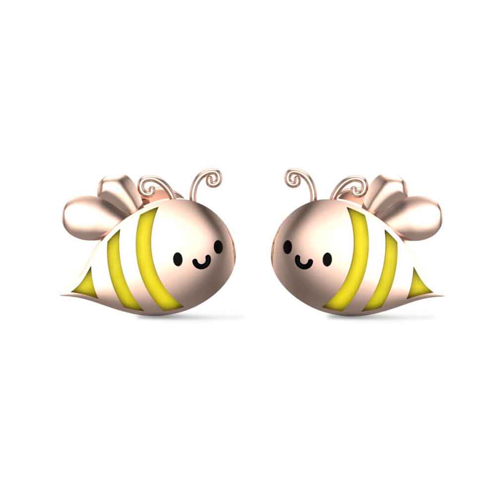 Honey Bee 18k Yellow Gold Stud Earrings for Kids and Teen Girls