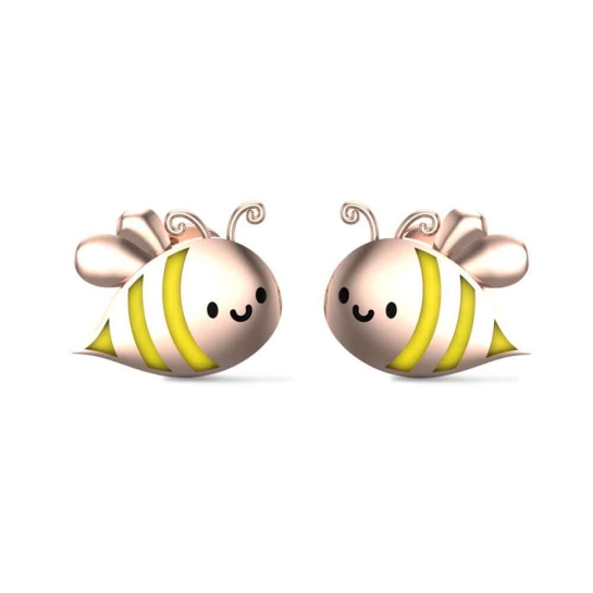 Honey Bee 18k Yellow Gold Stud Earrings for Kids and Teen Girls