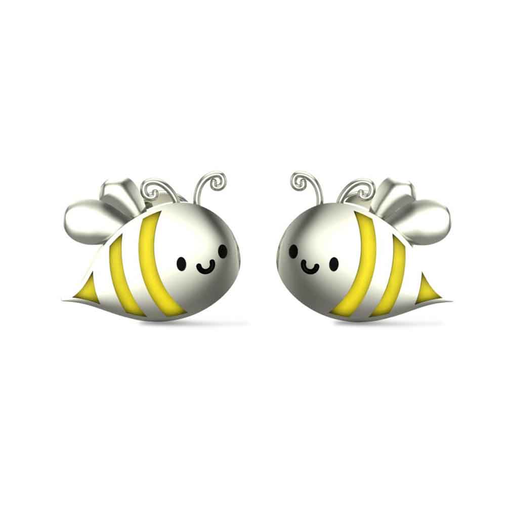 Honey Bee 18k Yellow Gold Stud Earrings for Kids and Teen Girls