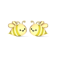 Honey Bee 18k Yellow Gold Stud Earrings for Kids and Teen Girls