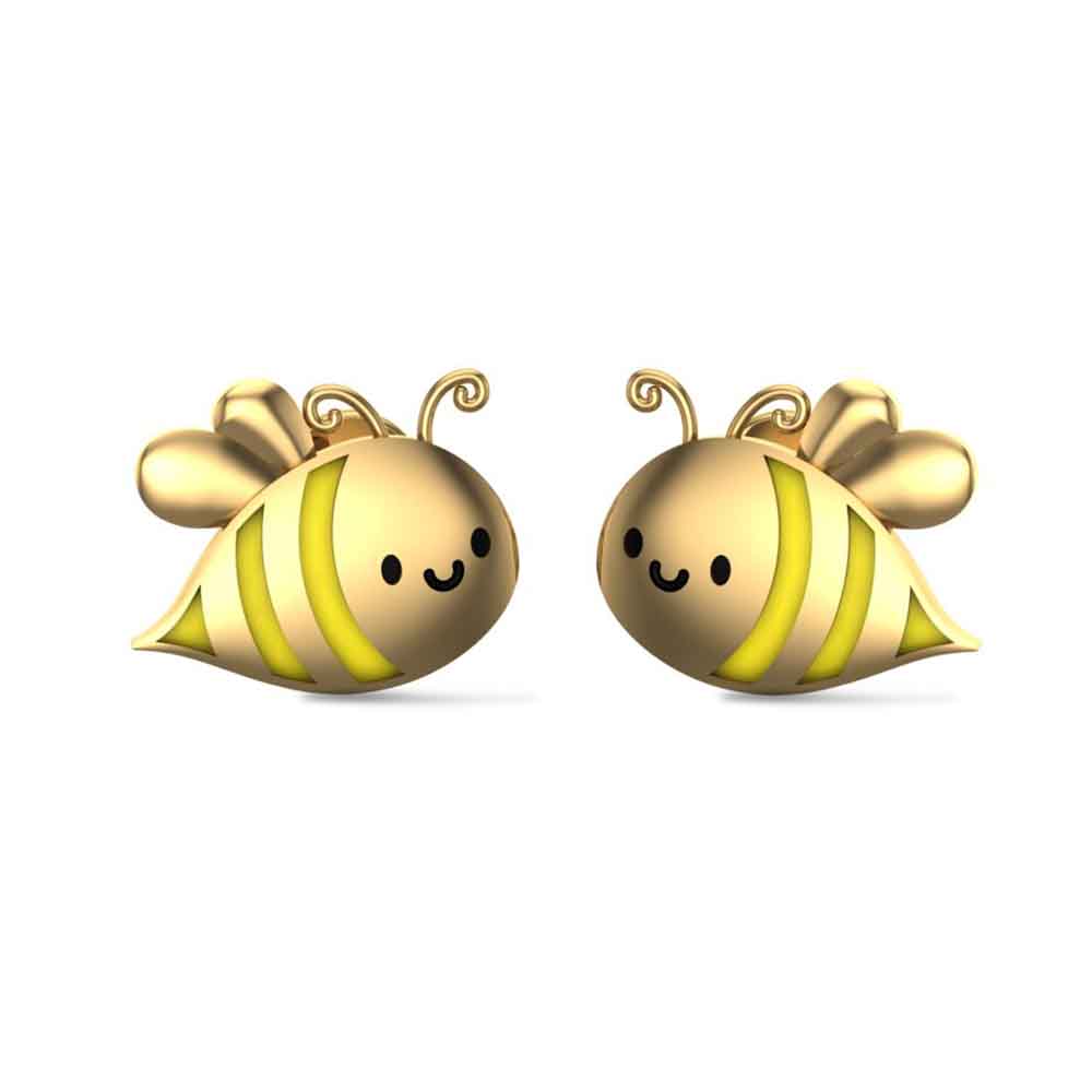 Honey Bee 18k Yellow Gold Stud Earrings for Kids and Teen Girls