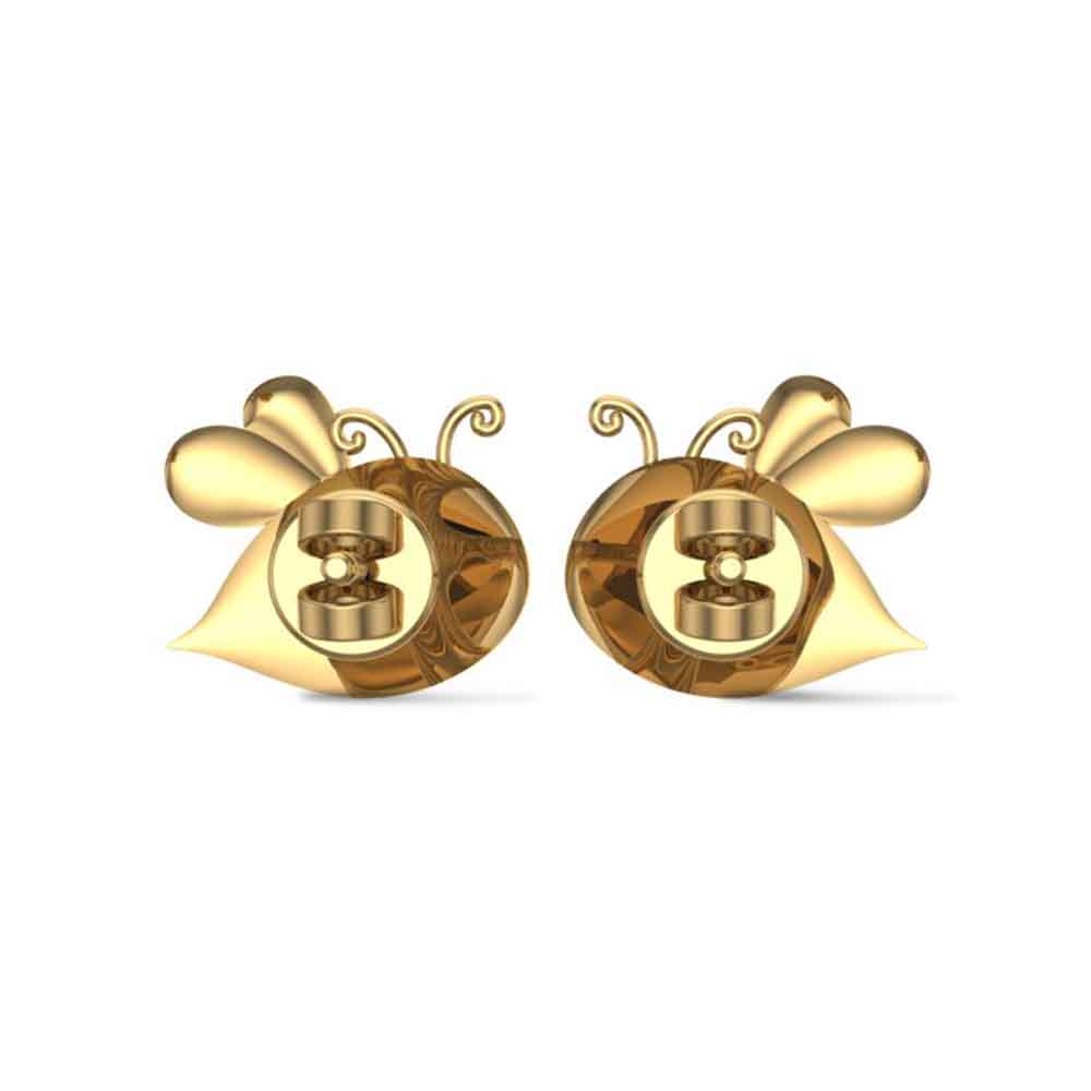 Honey Bee 18k Yellow Gold Stud Earrings for Kids and Teen Girls