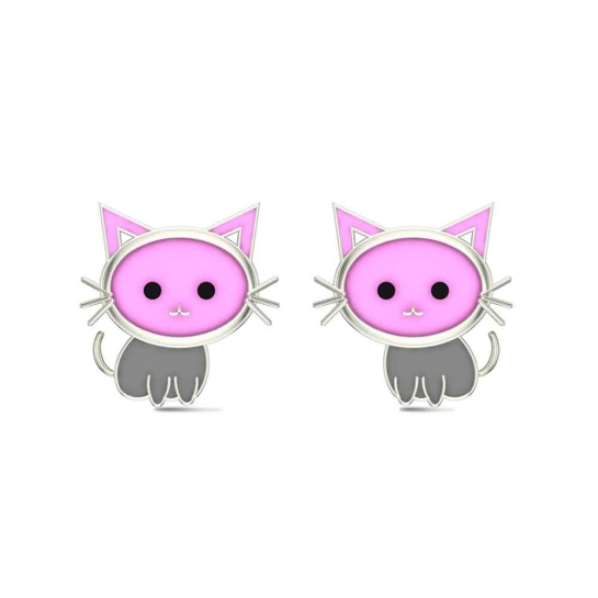 18k Kitten Rose Gold Stud Earrings for Kids and Teen Girls