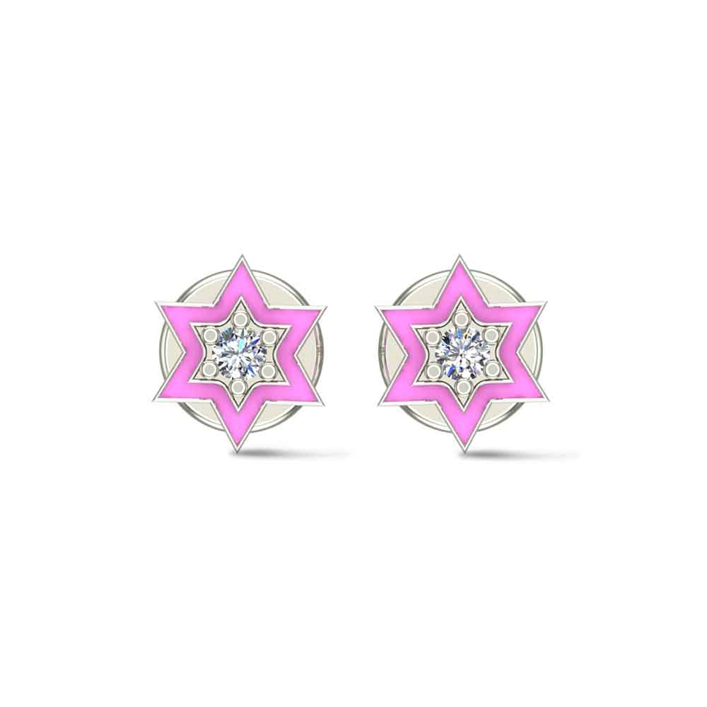 Star 18k Yellow Gold Diamond Stud Earrings for Kids and Teen Girls