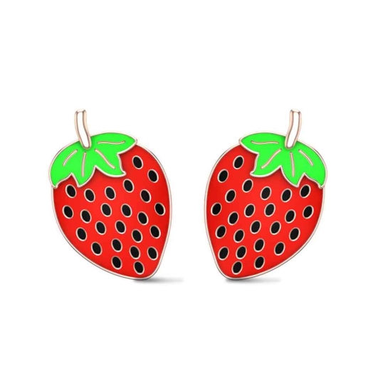 Strawberry Rose Gold Stud Earrings for Kids and Teen Girls