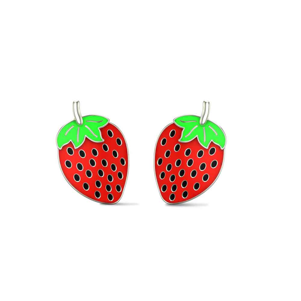 Strawberry Rose Gold Stud Earrings for Kids and Teen Girls