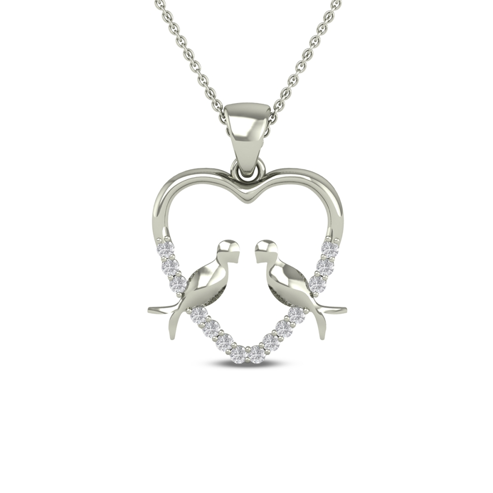 Twin Lovebirds Diamond Heart Pendant